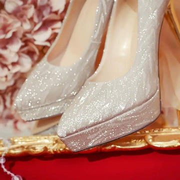 Xajzpa Platform Heels Latest Bridal Shoes Sandals Ladies Women's Bride Beige Crystal African Pumps High Bridal Shoes Platform